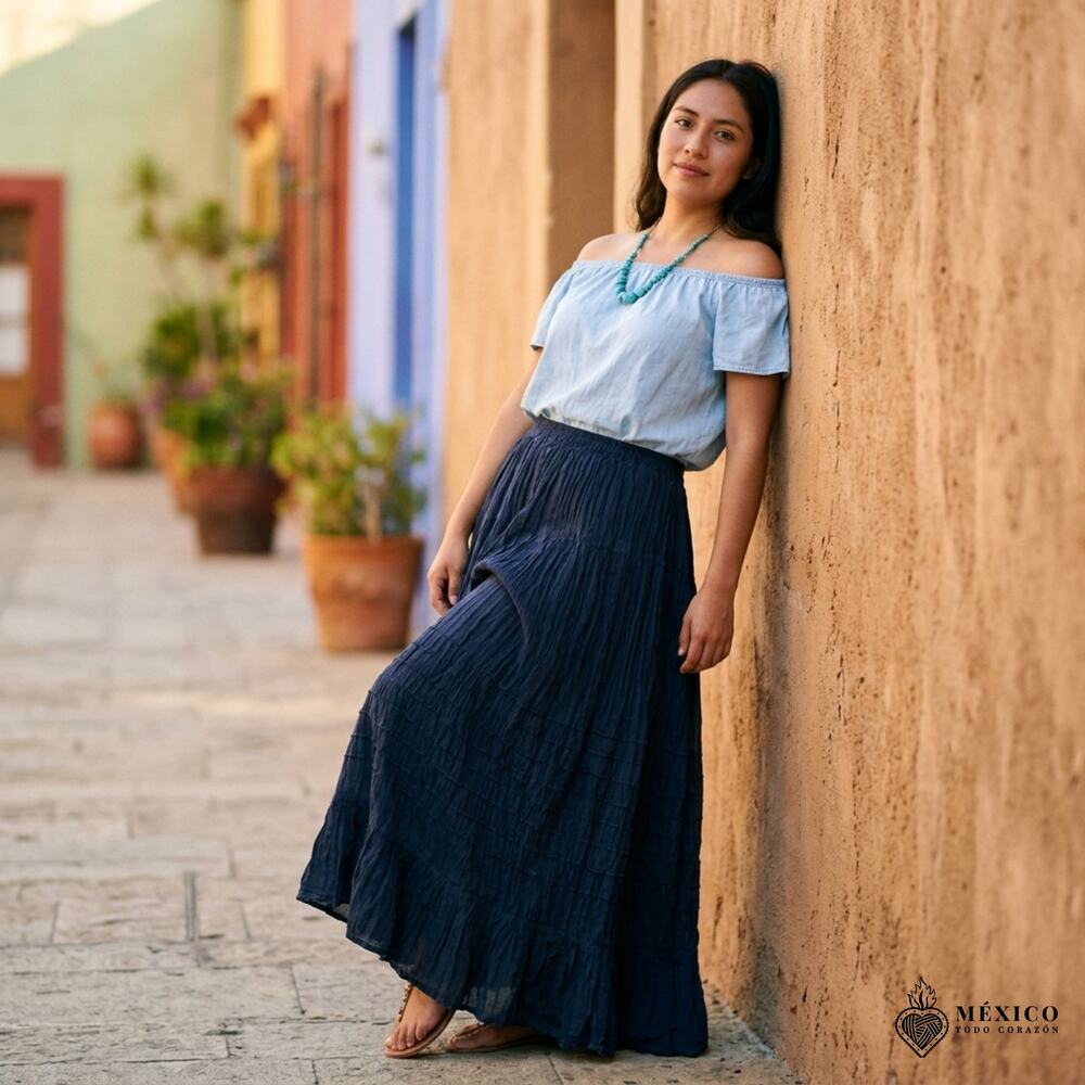 Blue Mexican Gauze skirt good for beach wear yoga one size  24 x 36